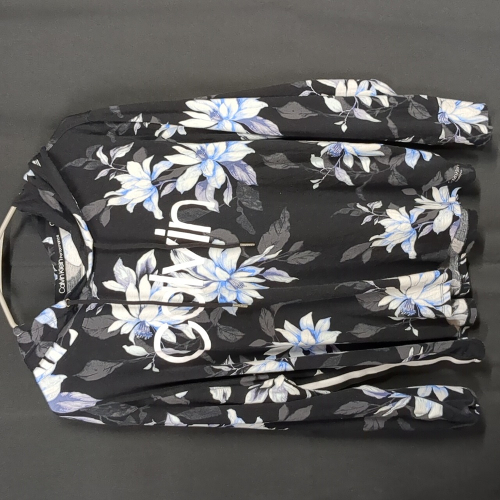 Calvin KleinBlack Hoodie with Blue and White Floral Design